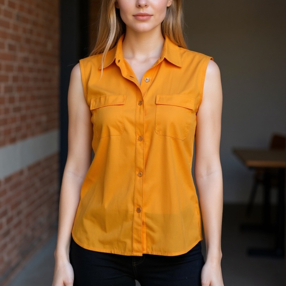 Sleeveless Orange Button-Up Women's Top